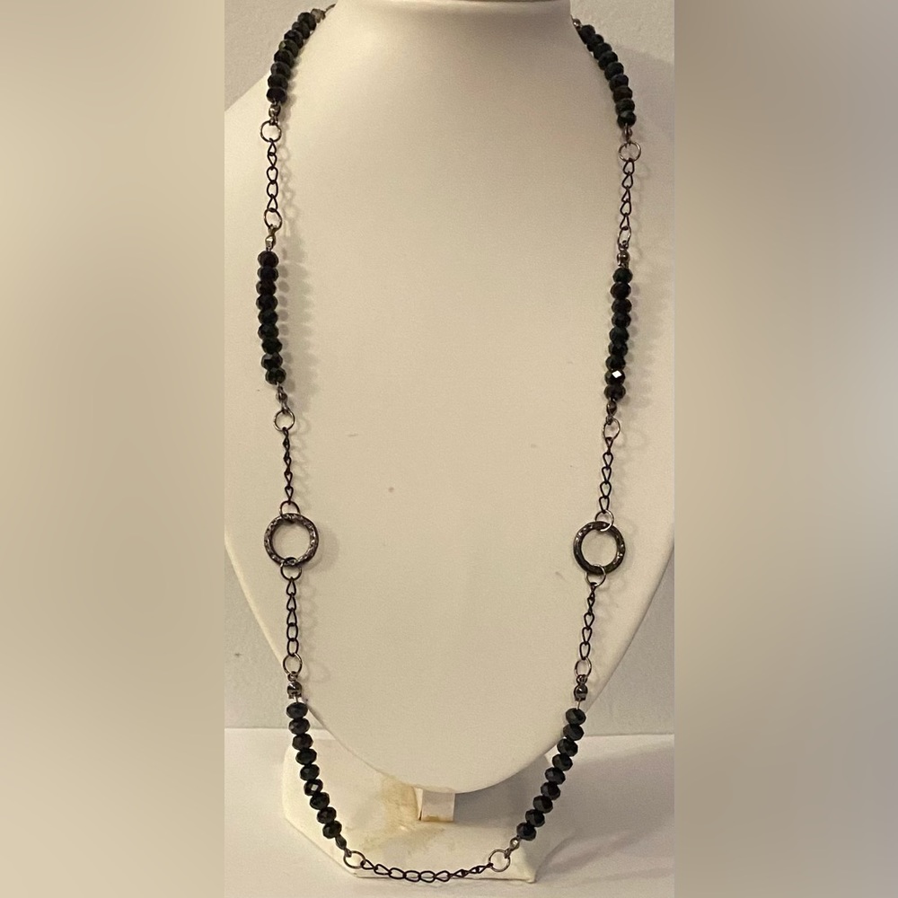 NEW Handcrafted elegant crystal and black beads and black chain necklace
